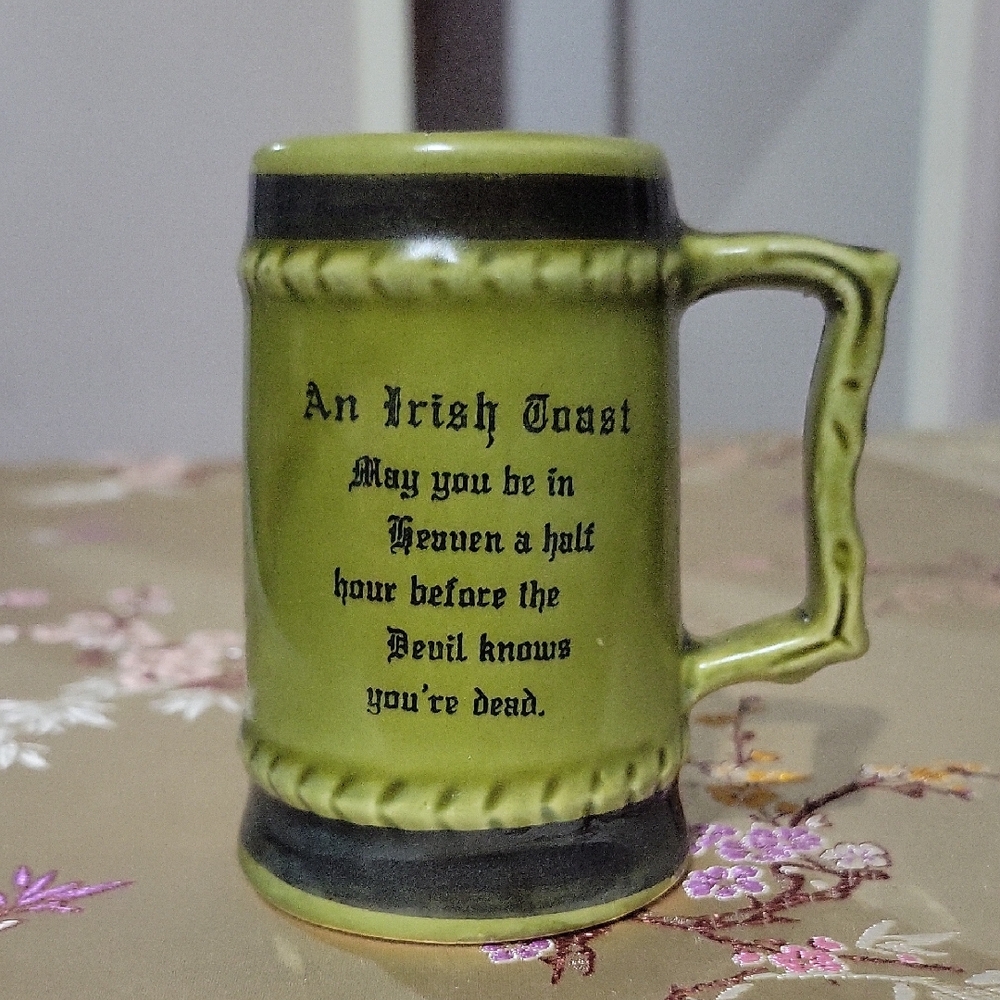 Green Ceramic Miniature Mug with Irish Toast